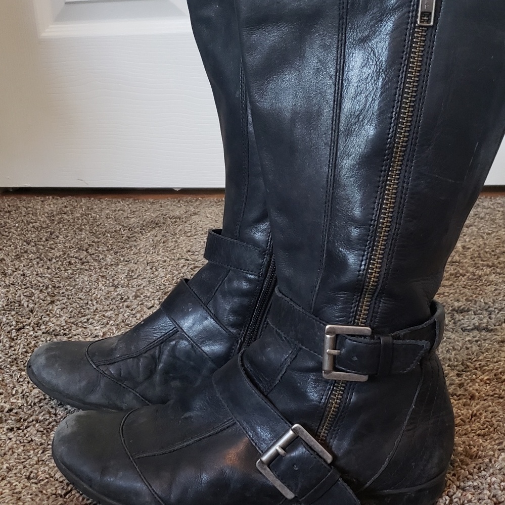 Black leather moto boots